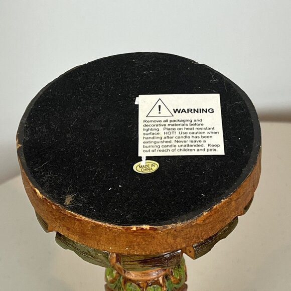 Carved Candle Holder Colorful Wood Slight Gold Tones 12” - Picture 9 of 12